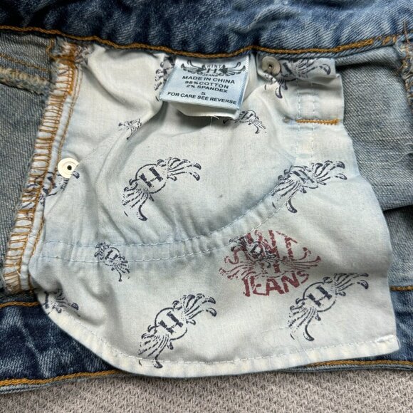 Hint Jeans Womens Blue Denim Skirt Distressed Studded Pockets Medium Wash Size 5 - Picture 6 of 12